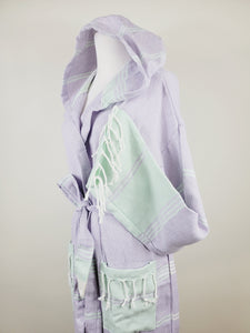 Unisex Robe, Beach or spa Robe with pockets - Lilac / Mint