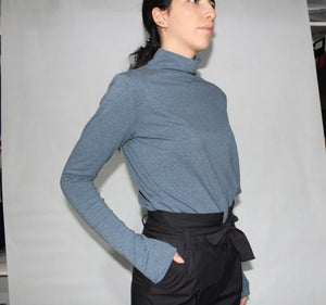 BLUE LONG MOCK NECK SWEATER TOP - EEBRU