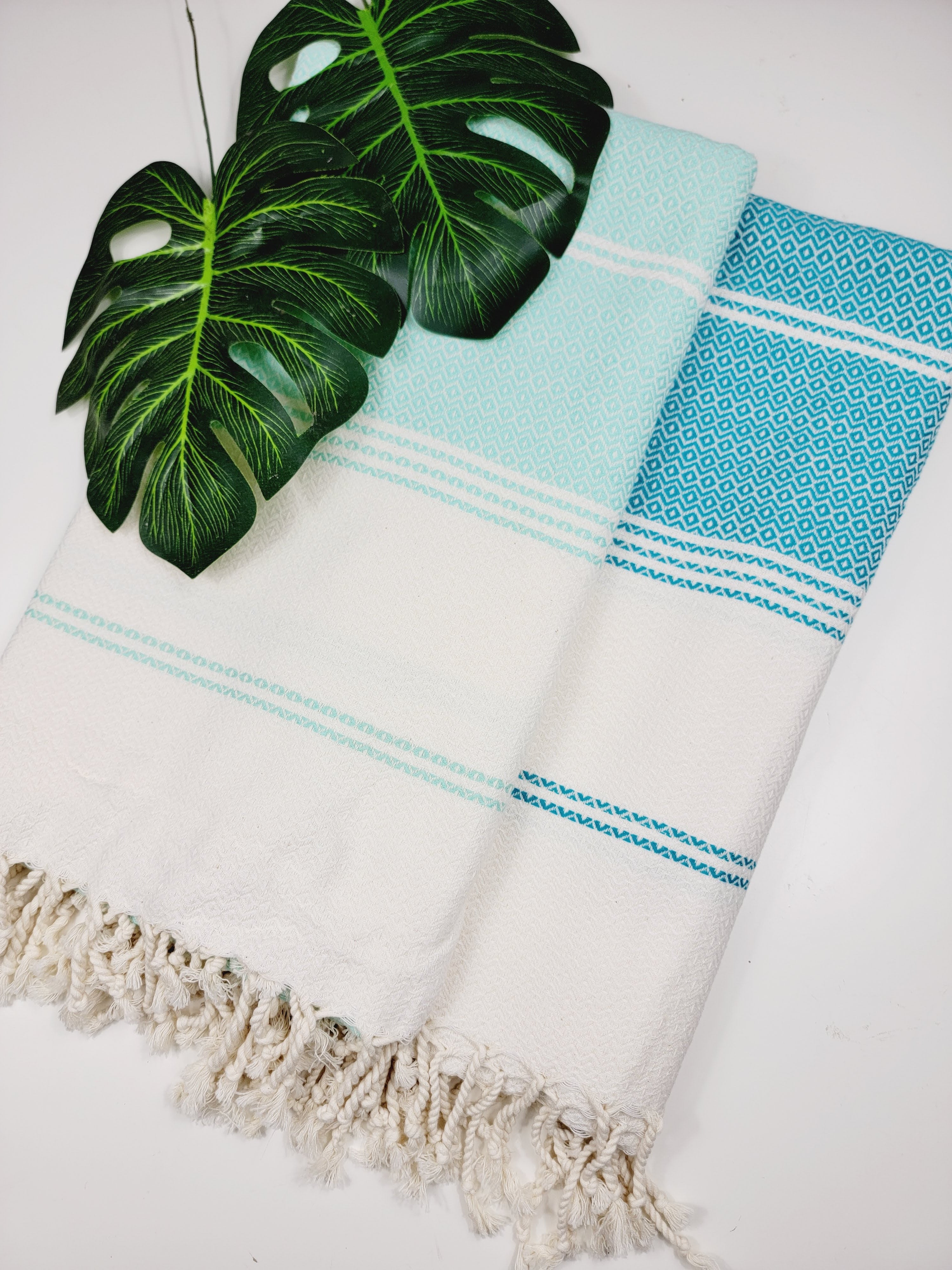 Mint Green & Orange Fouta Peshtemal Turkish Towel for Bath or