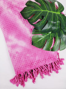 Waffle Throw Blanket, Multi functional Turkish Towel, Hand Tie dye Pink