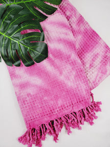 Waffle Throw Blanket, Multi functional Turkish Towel, Hand Tie dye Pink