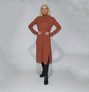 LONG SLEEVE TURTLE NECK DRESS WITH SIDE SLITS - EEBRU