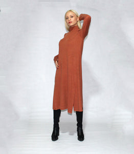 LONG SLEEVE TURTLE NECK DRESS WITH SIDE SLITS - EEBRU