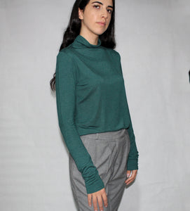 GREEN LONG MOCK NECK SWEATER TOP - EEBRU