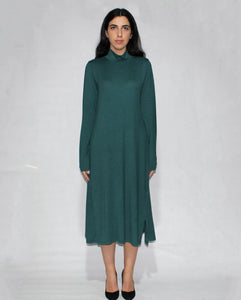 GREEN LONG SLEEVE TURTLE NECK DRESS WITH SIDE SLITS - EEBRU