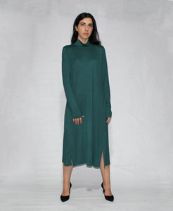 GREEN LONG SLEEVE TURTLE NECK DRESS WITH SIDE SLITS - EEBRU